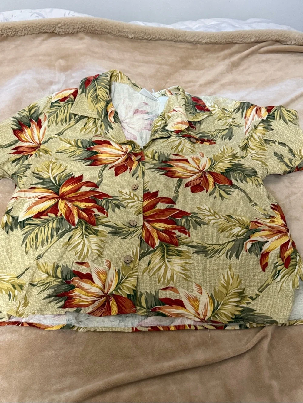 Koret Petites Linen Blend Tropical Floral Button-Front Skirt Set Size 8 Vintage